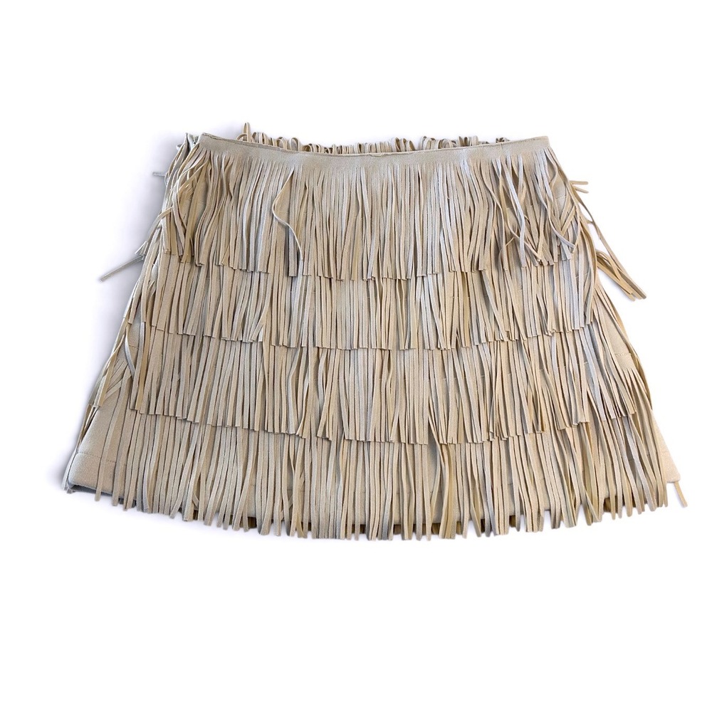 Flawless Tiered Fringe Faux Suede Cream Mini Skirt